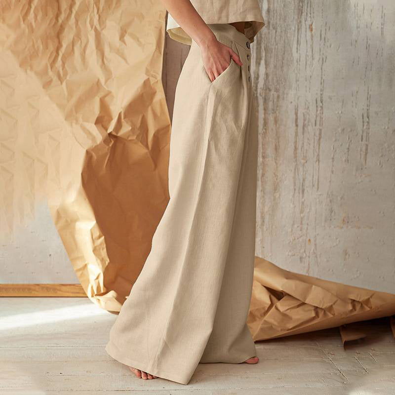 Women's Baggy Wide-Leg Cotton Linen Trousers