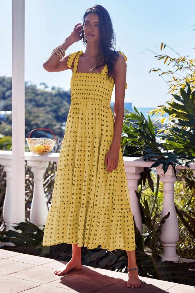 Printed High Waist Sling Maxi Dress