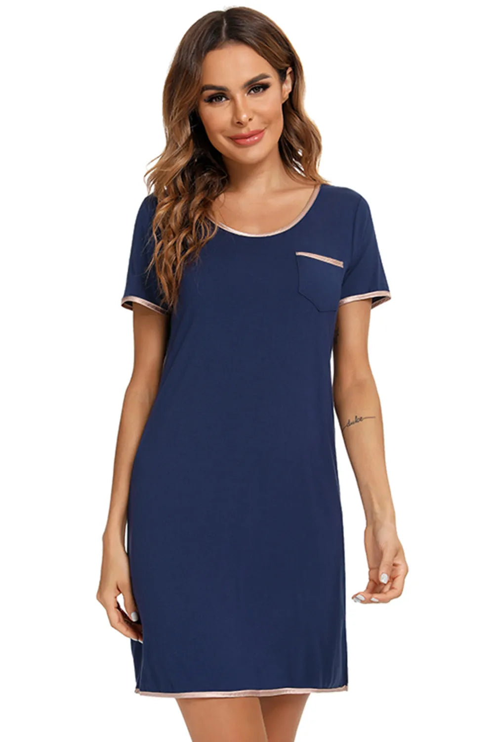 Contrast Trim Pocketed Lounge Dress