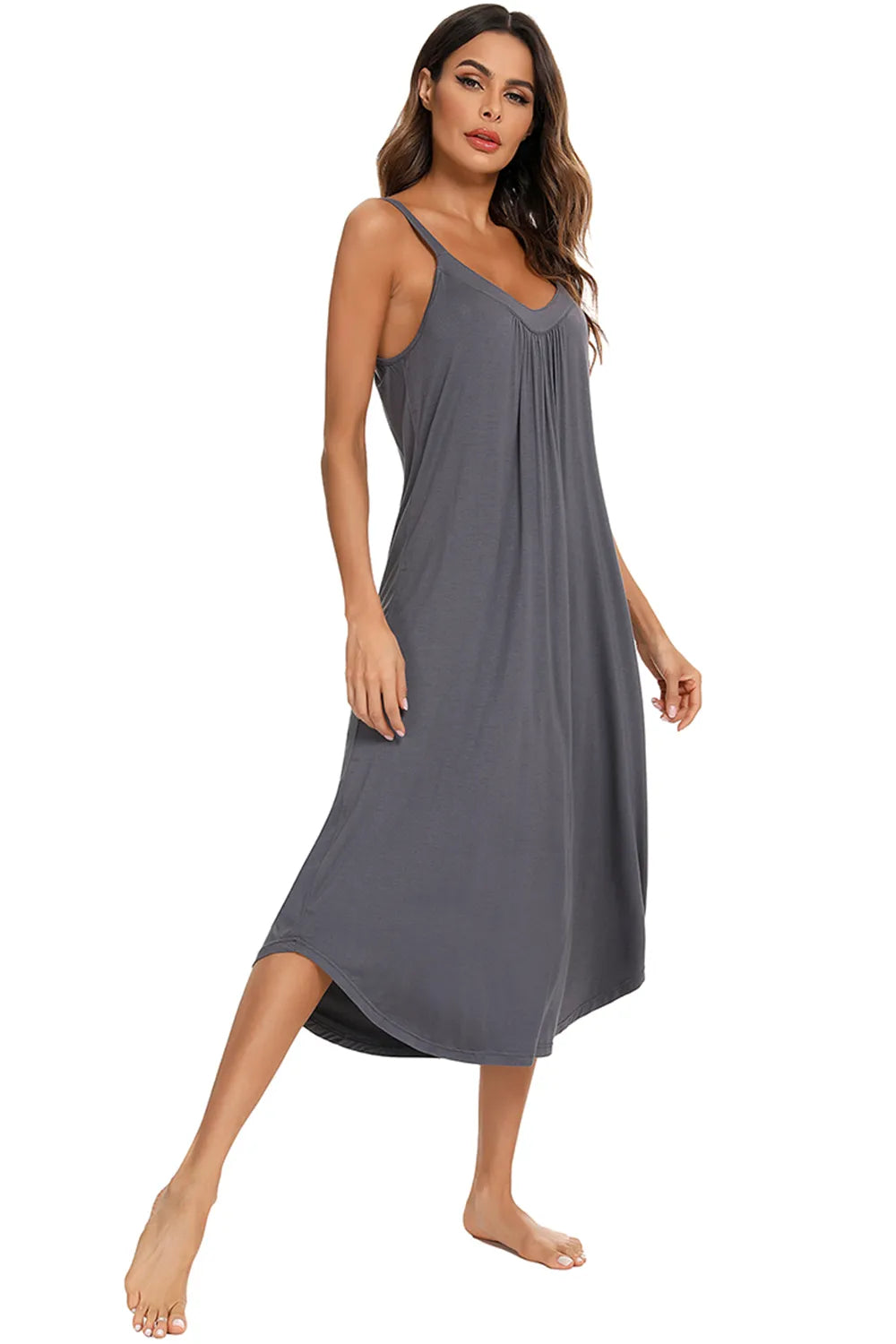 V-Neck Midi Lounge Dress for Her