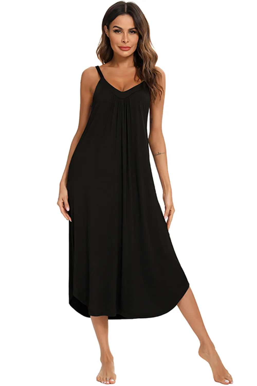 V-Neck Midi Lounge Dress for Her