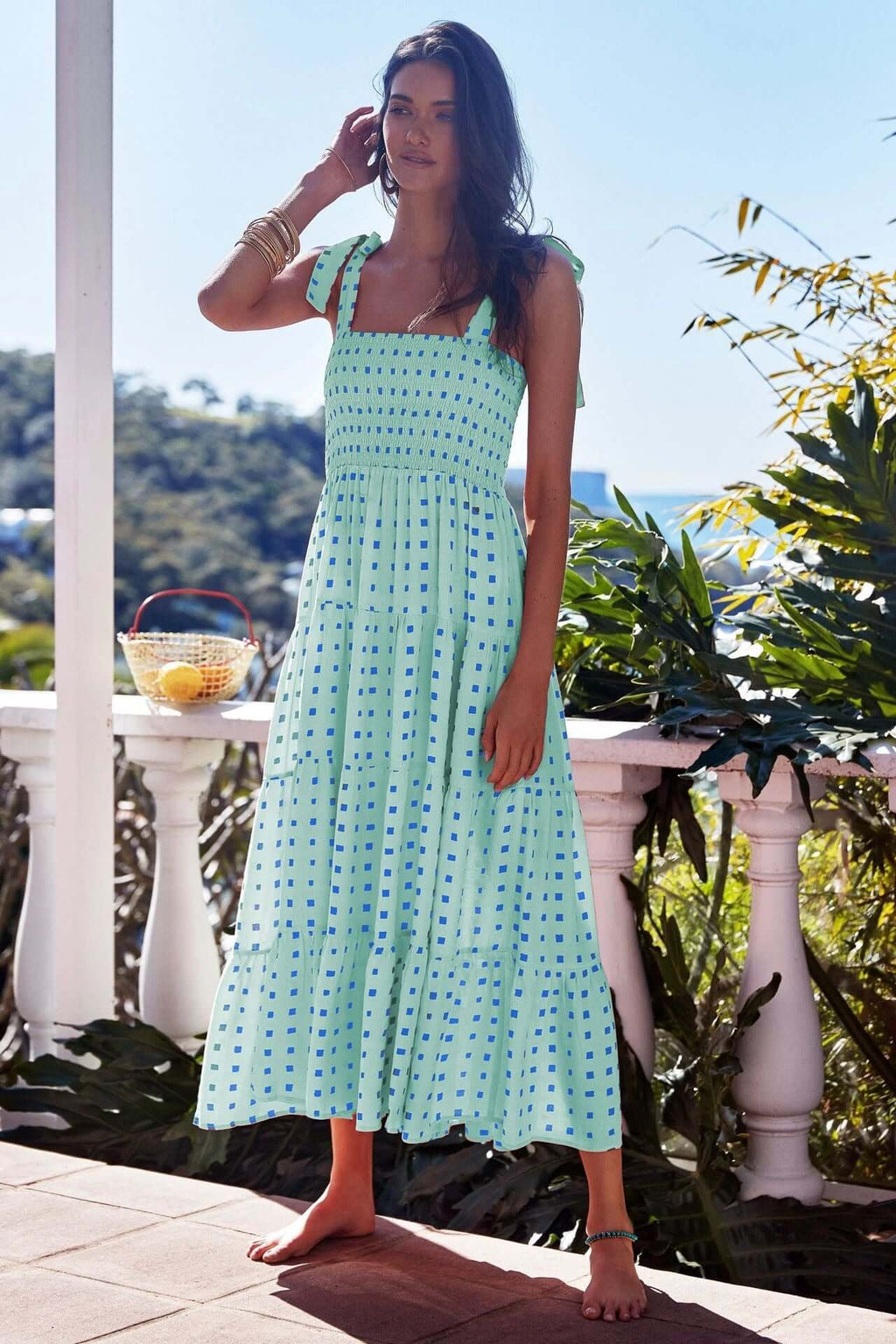 Printed High Waist Sling Maxi Dress