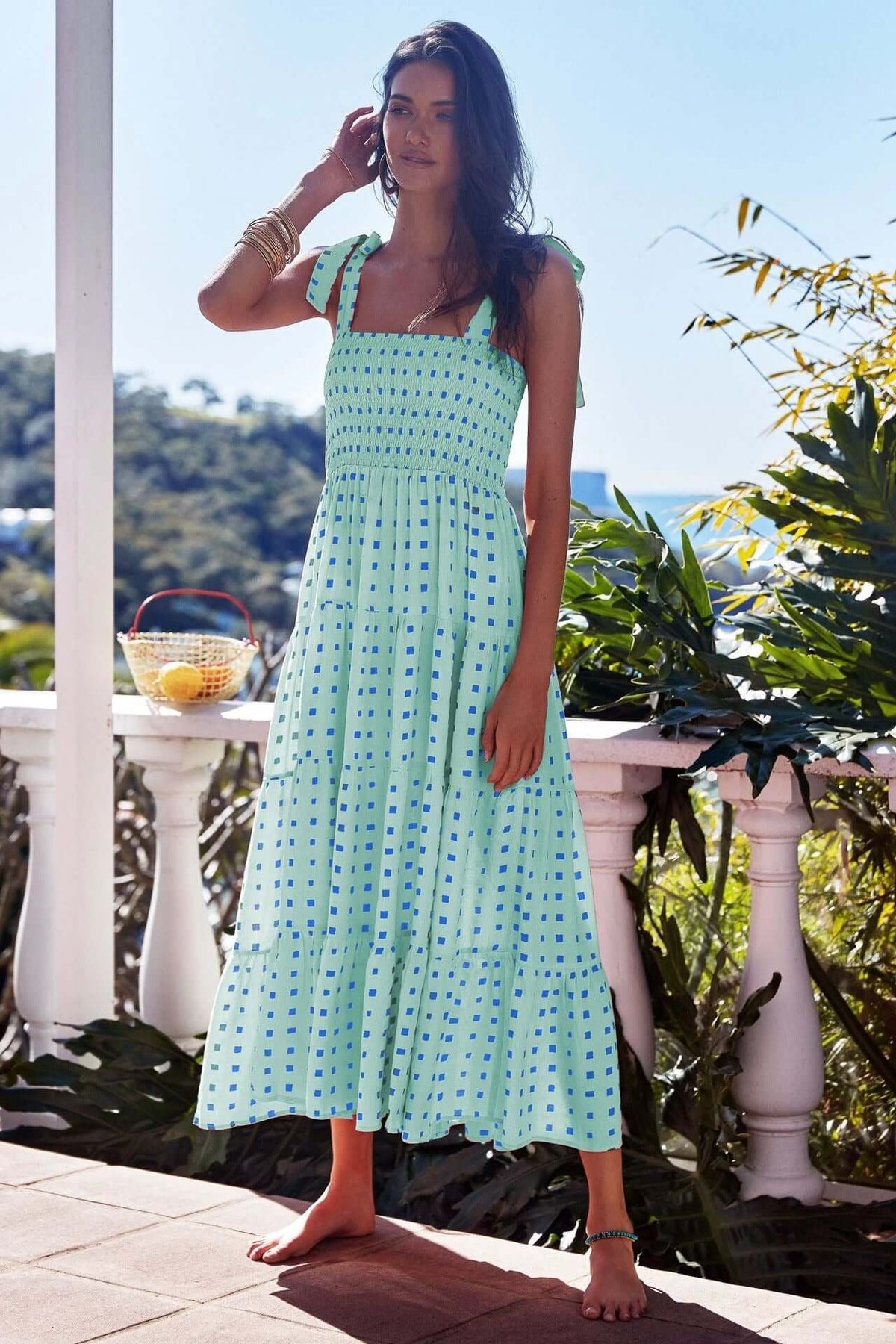 Printed High Waist Sling Maxi Dress