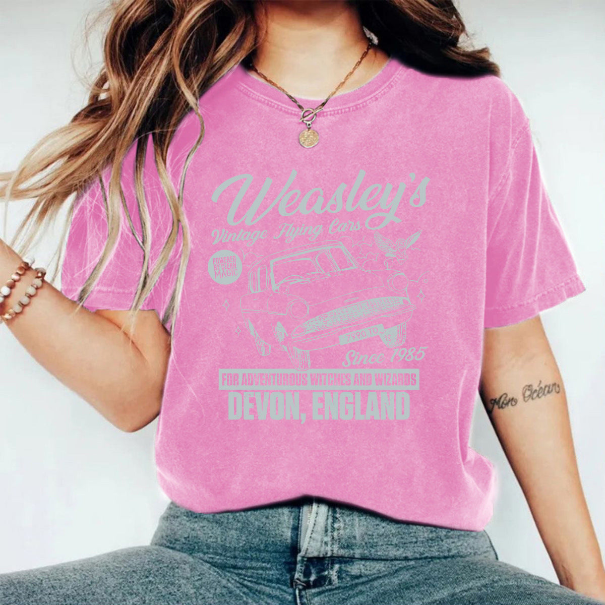 Distressed Print Short Sleeve Top