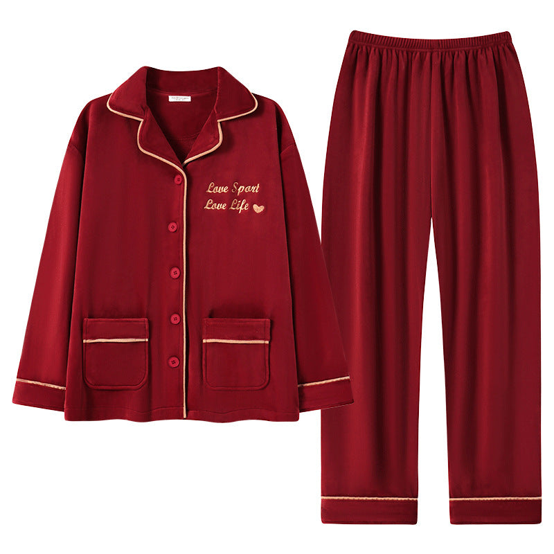 Couple's Polo Collar Pyjama Set — Wine Red