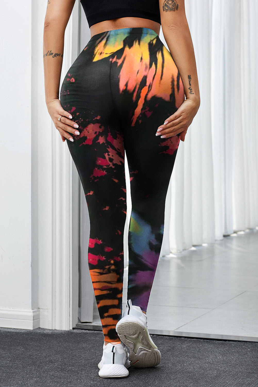 Tie-Dye Hollow-Out High Waist Leggings